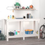 vidaXL Banc de lucru, alb, 140x50x80 cm, lemn masiv pin vidaXL Banc de lucru, alb, 140x50x80 cm, lemn masiv pin