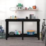 vidaXL Banc de lucru, negru, 140x50x80 cm, lemn masiv pin vidaXL Banc de lucru, negru, 140x50x80 cm, lemn masiv pin