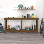vidaXL Banc de lucru, maro miere, 180x50x80 cm, lemn masiv pin