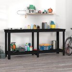vidaXL Banc de lucru, negru, 180x50x80 cm, lemn masiv pin vidaXL Banc de lucru, negru, 180x50x80 cm, lemn masiv pin