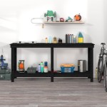 vidaXL Banc de lucru, negru, 180x50x80 cm, lemn masiv pin vidaXL Banc de lucru, negru, 180x50x80 cm, lemn masiv pin
