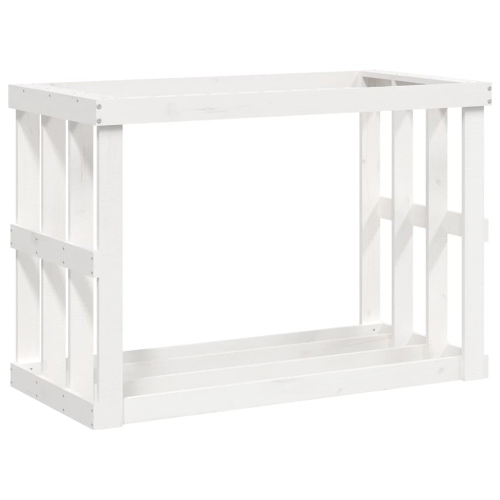 vidaXL Suport bușteni de exterior, alb, 108x52x74 cm, lemn masiv pin