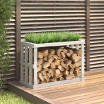 vidaXL Suport bușteni de exterior, alb, 108x52x74 cm, lemn masiv pin vidaXL Suport bușteni de exterior, alb, 108x52x74 cm, lemn masiv pin