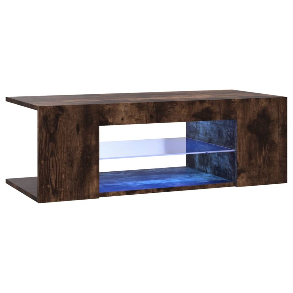 vidaXL Comodă TV cu lumini LED, stejar fumuriu, 90x39x30 cm