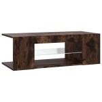 vidaXL Comodă TV cu lumini LED, stejar fumuriu, 90x39x30 cm