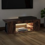 vidaXL Comodă TV cu lumini LED, stejar fumuriu, 90x39x30 cm