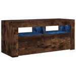 vidaXL Comodă TV cu lumini LED, stejar fumuriu, 90x35x40 cm