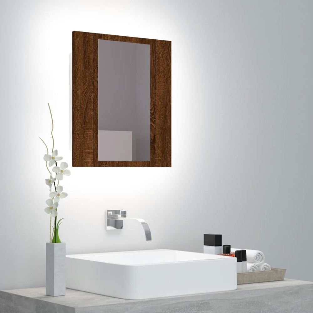 vidaXL Dulap cu oglindă de baie LED, stejar maro, 40x12x45 cm, lemn
