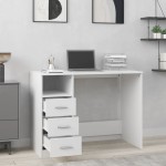 vidaXL Birou cu sertare, alb, 102x50x76 cm, lemn prelucrat vidaXL Birou cu sertare, alb, 102x50x76 cm, lemn prelucrat
