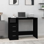 vidaXL Birou cu sertare, negru, 102x50x76 cm, lemn prelucrat vidaXL Birou cu sertare, negru, 102x50x76 cm, lemn prelucrat