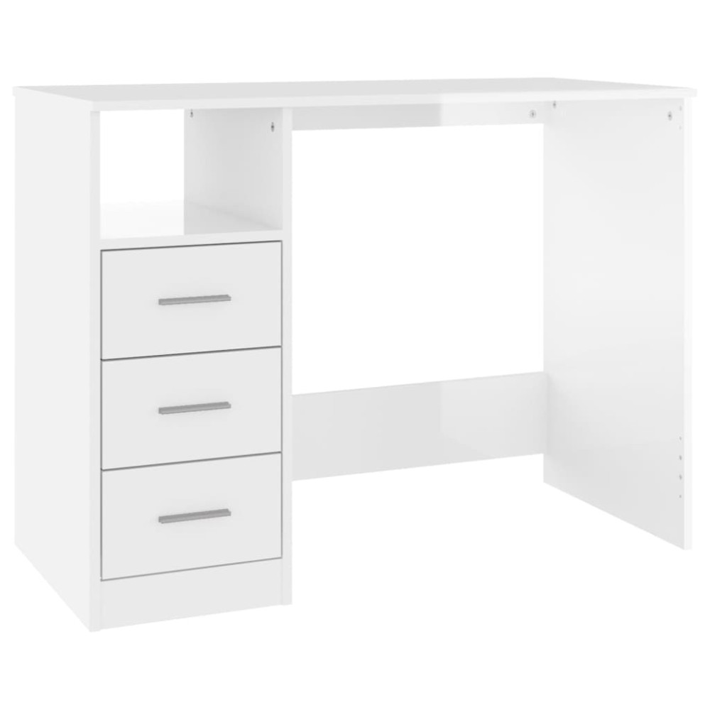 vidaXL Birou cu sertare, alb extralucios, 102x50x76 cm, lemn prelucrat