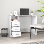 vidaXL Birou cu sertare, alb extralucios, 102x50x76 cm, lemn prelucrat vidaXL Birou cu sertare, alb extralucios, 102x50x76 cm, lemn prelucrat