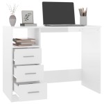 vidaXL Birou cu sertare, alb extralucios, 102x50x76 cm, lemn prelucrat vidaXL Birou cu sertare, alb extralucios, 102x50x76 cm, lemn prelucrat
