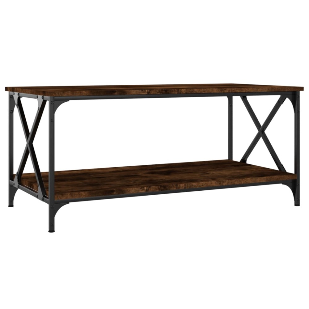 vidaXL Măsuță cafea stejar fumuriu 100x50x45 cm lemn prelucrat și fier
