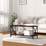 vidaXL Măsuță cafea stejar fumuriu 100x45x45 cm lemn prelucrat și fier vidaXL Măsuță cafea stejar fumuriu 100x45x45 cm lemn prelucrat și fier