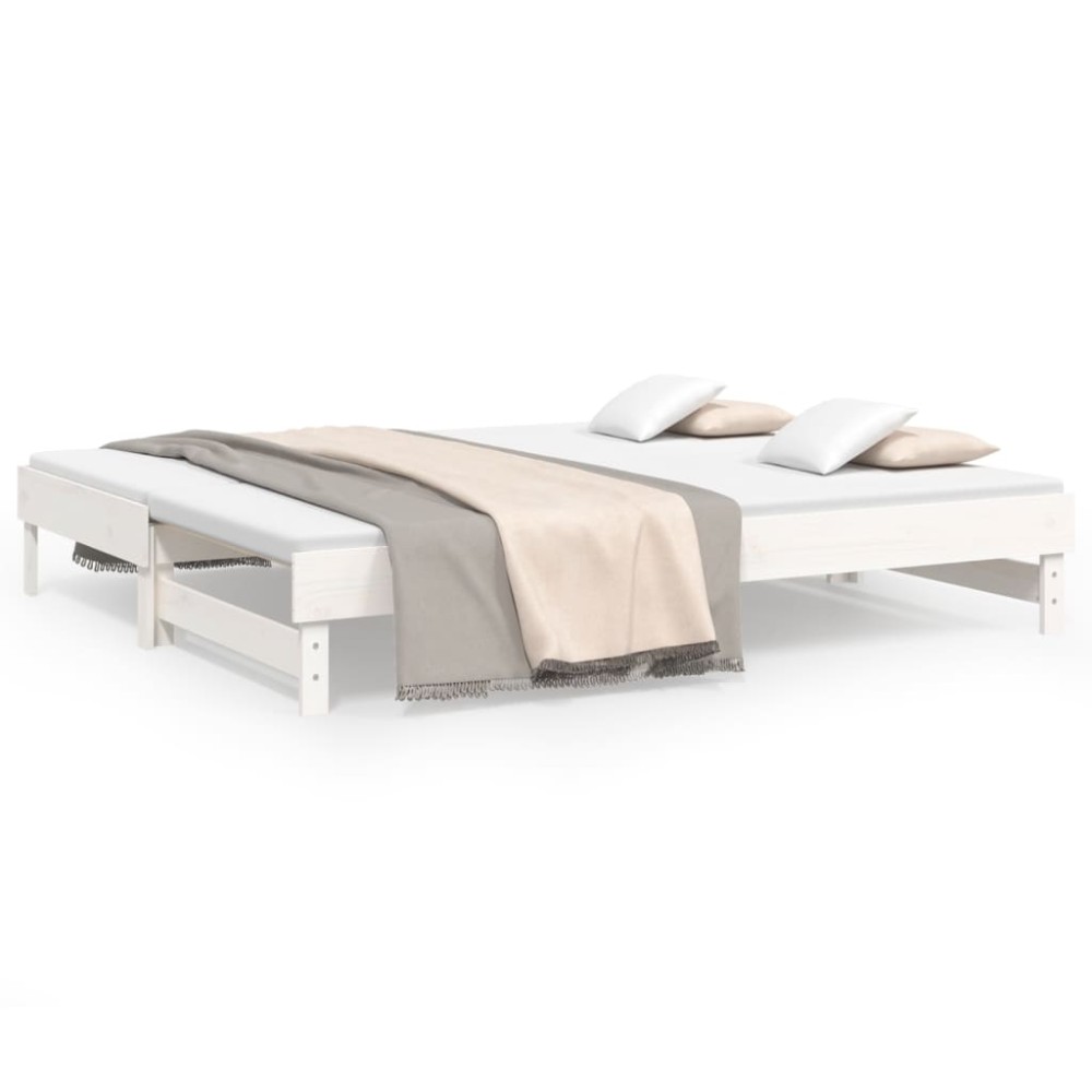 vidaXL Pat de zi extensibil, alb, 2x(90x200) cm, lemn masiv de pin