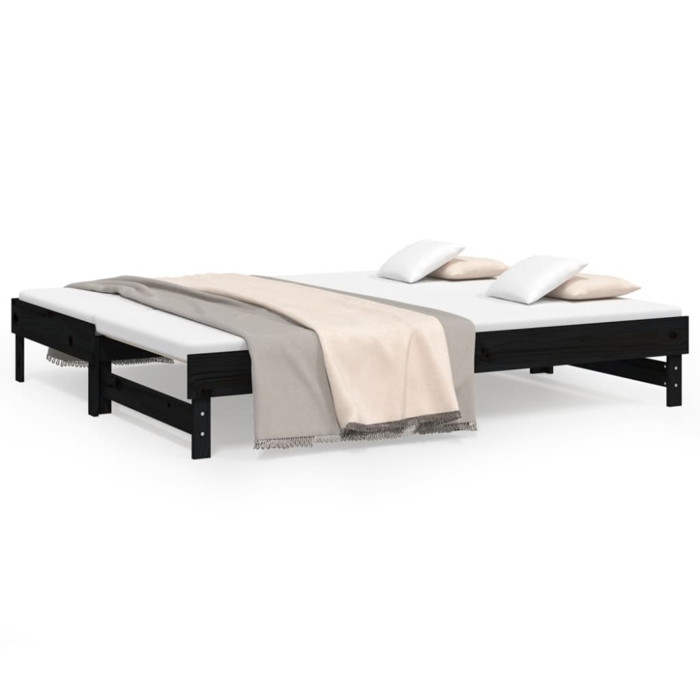 vidaXL Pat de zi extensibil, negru, 2x(90x200) cm, lemn masiv de pin