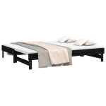 vidaXL Pat de zi extensibil, negru, 2x(90x200) cm, lemn masiv de pin
