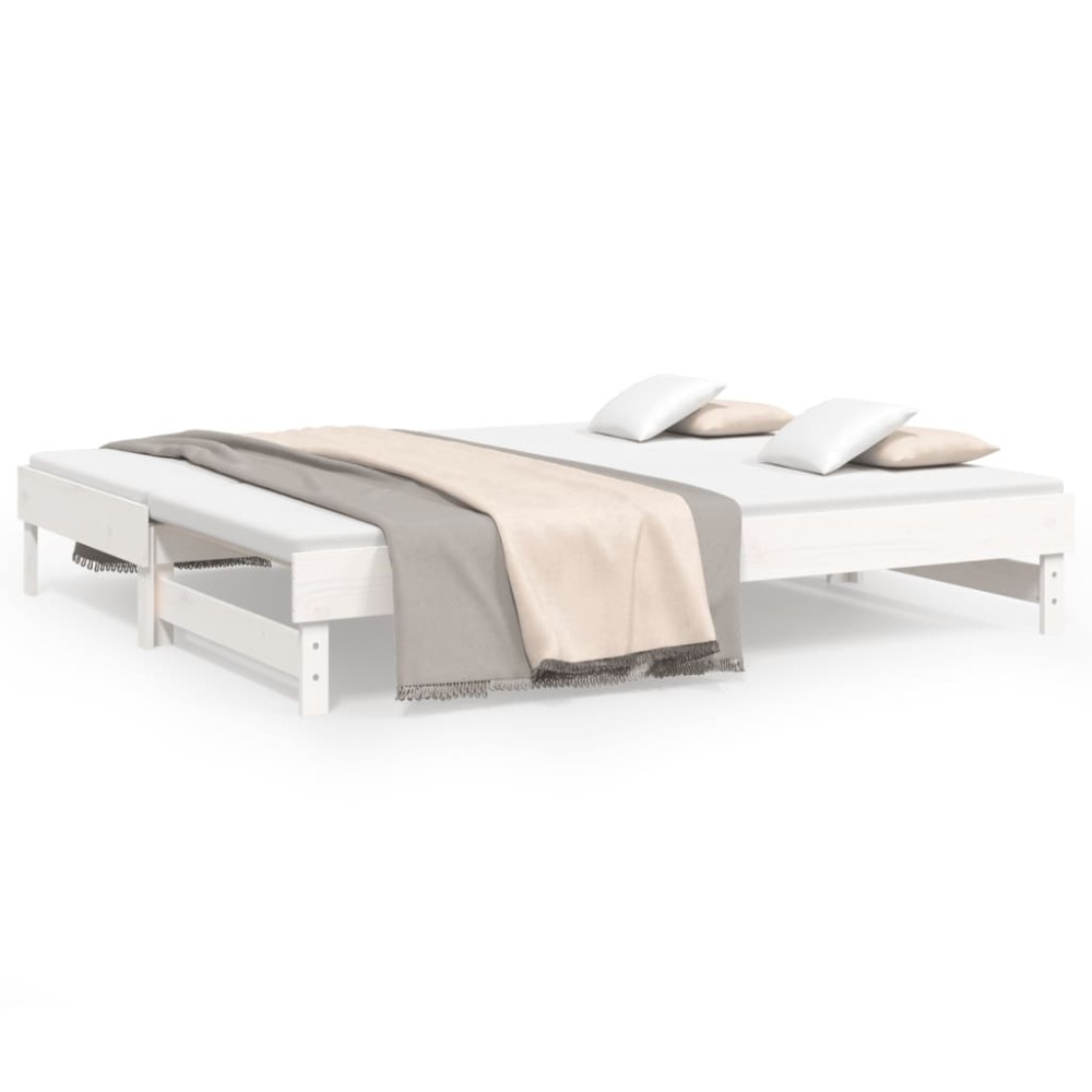 vidaXL Pat de zi extensibil, alb, 2x(80x200) cm, lemn masiv de pin