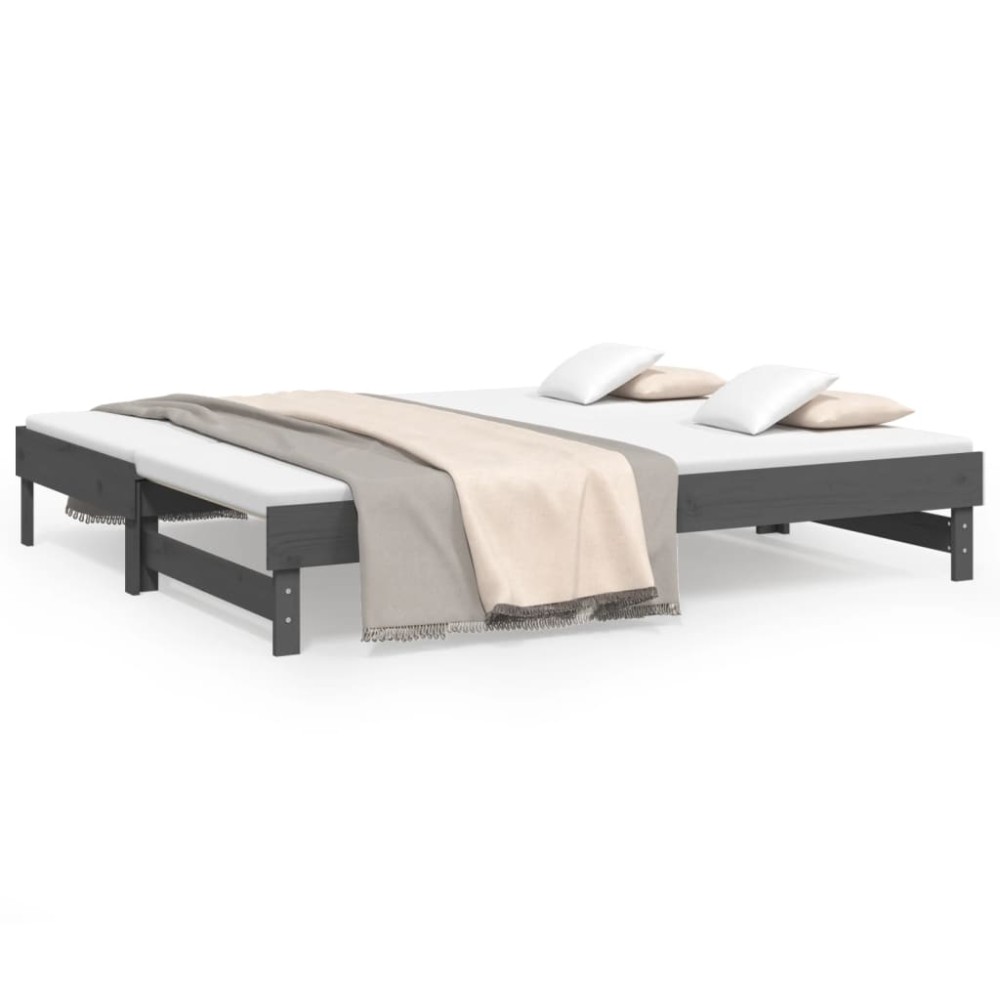 vidaXL Pat de zi extensibil, gri, 2x(80x200) cm, lemn masiv de pin
