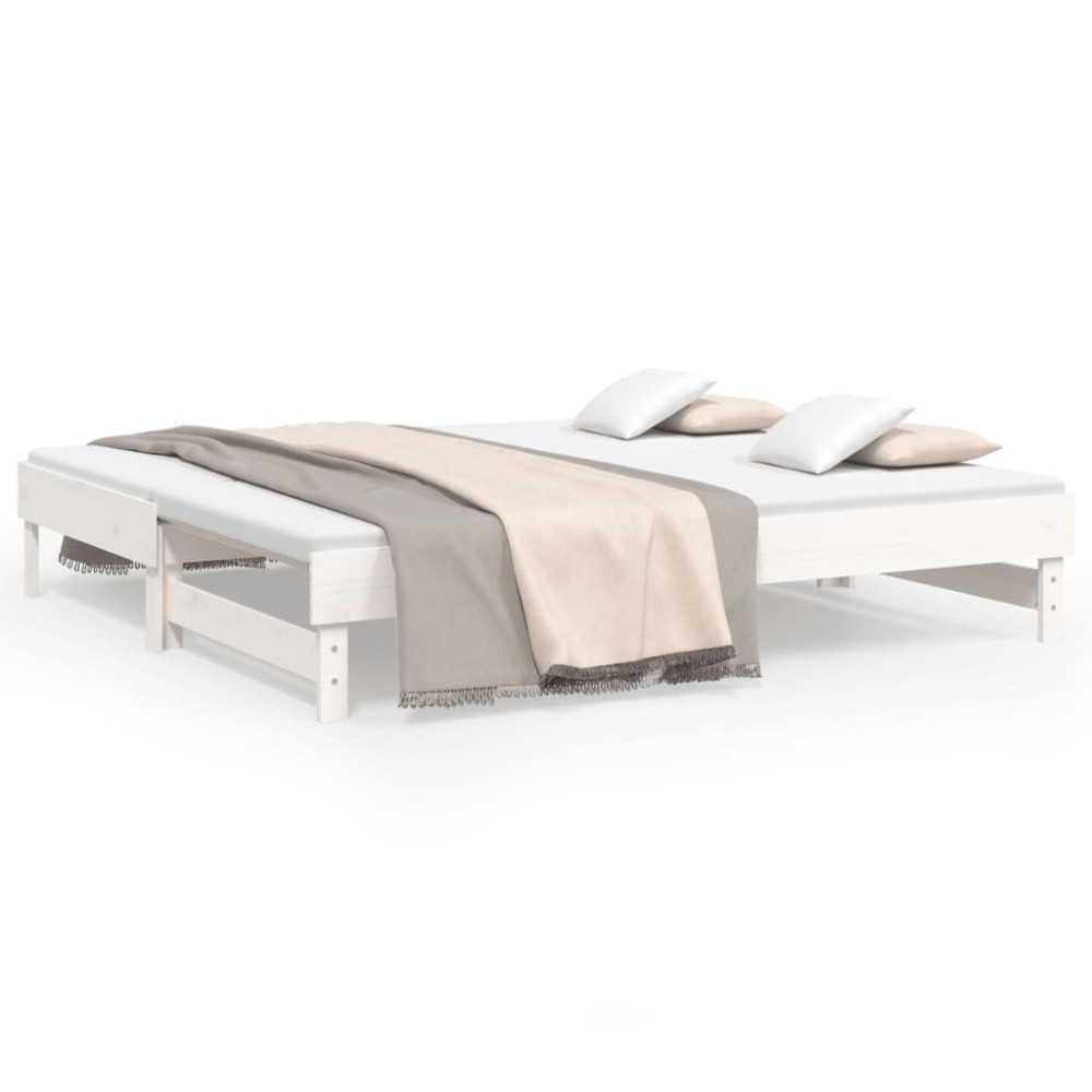 vidaXL Pat de zi extensibil, alb, 2x(90x190) cm, lemn masiv de pin