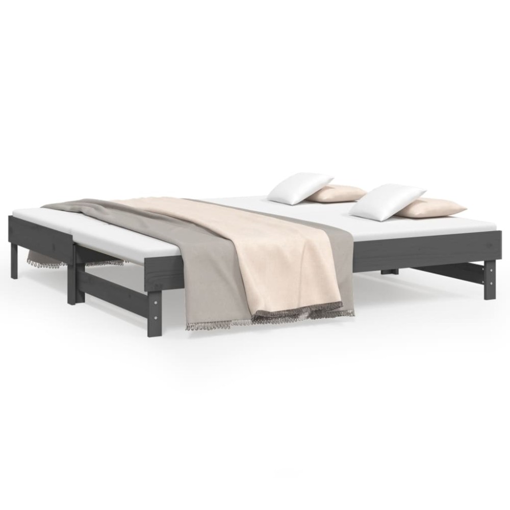 vidaXL Pat de zi extensibil, gri, 2x(90x190) cm, lemn masiv de pin