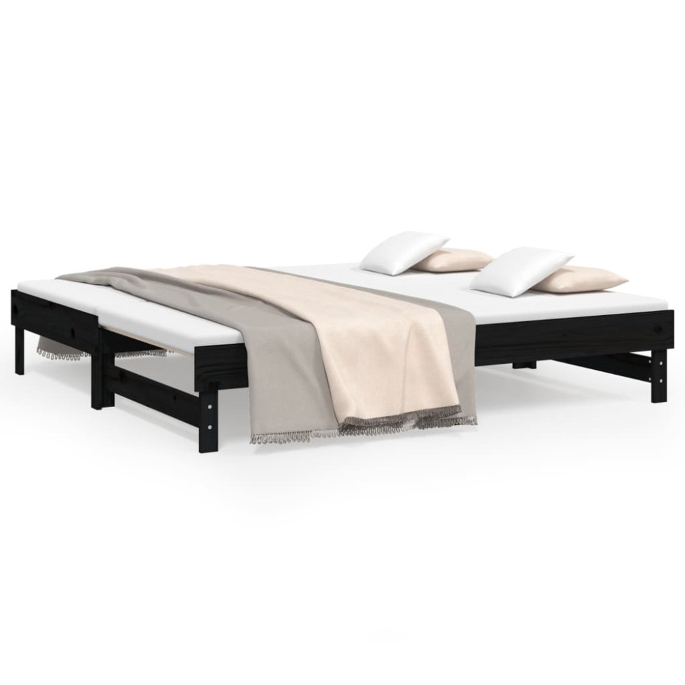 vidaXL Pat de zi extensibil, negru, 2x(90x190) cm, lemn masiv de pin