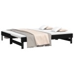 vidaXL Pat de zi extensibil, negru, 2x(90x190) cm, lemn masiv de pin