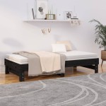 vidaXL Pat de zi extensibil, negru, 2x(90x190) cm, lemn masiv de pin