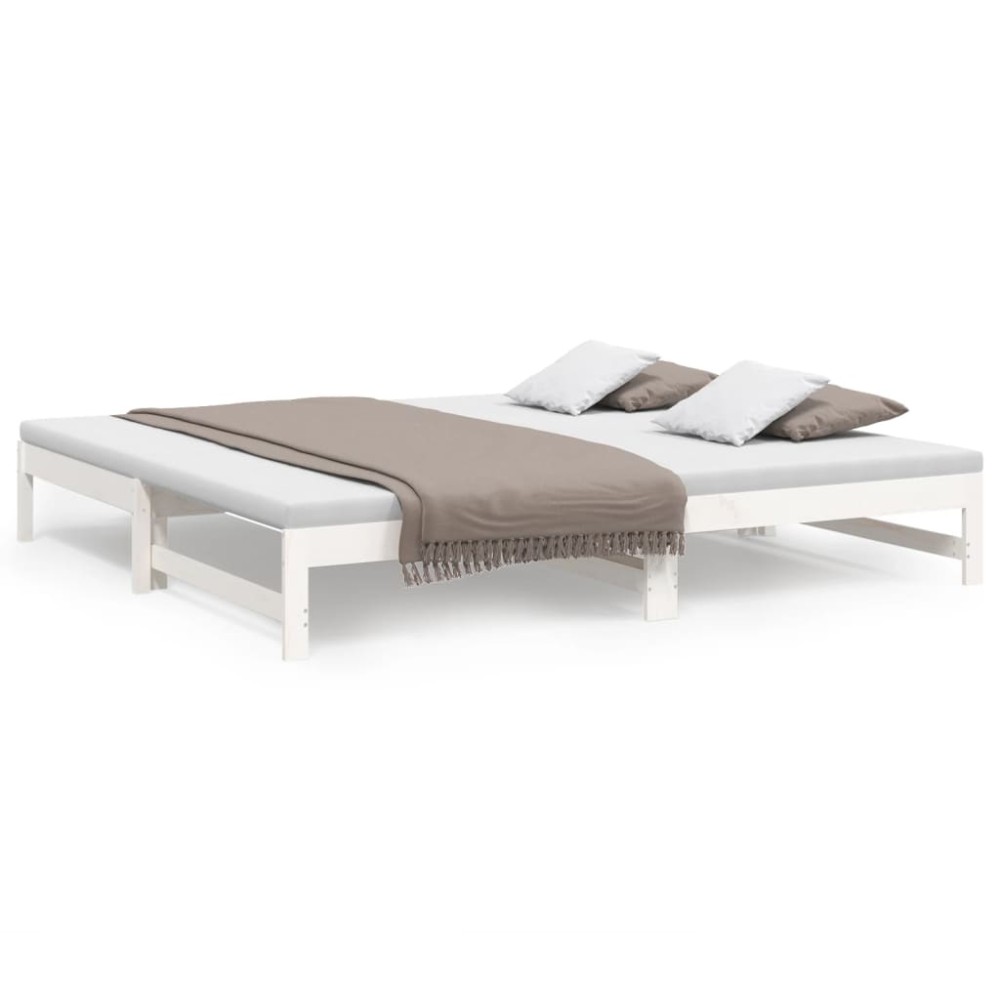 vidaXL Pat de zi extensibil, alb, 2x(100x200) cm, lemn masiv de pin