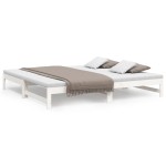 vidaXL Pat de zi extensibil, alb, 2x(100x200) cm, lemn masiv de pin