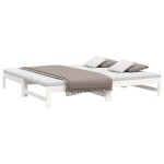 vidaXL Pat de zi extensibil, alb, 2x(100x200) cm, lemn masiv de pin
