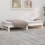 vidaXL Pat de zi extensibil, alb, 2x(100x200) cm, lemn masiv de pin