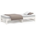 vidaXL Pat de zi extensibil, alb, 2x(100x200) cm, lemn masiv de pin