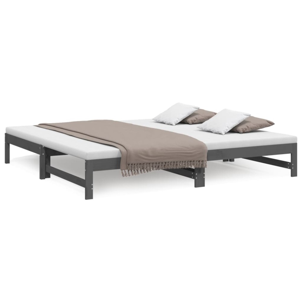 vidaXL Pat de zi extensibil, gri, 2x(100x200) cm, lemn masiv de pin