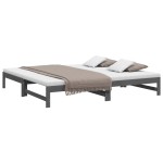 vidaXL Pat de zi extensibil, gri, 2x(100x200) cm, lemn masiv de pin