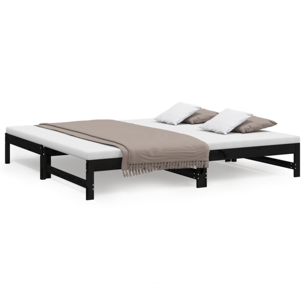 vidaXL Pat de zi extensibil, negru, 2x(100x200) cm, lemn masiv de pin