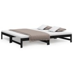 vidaXL Pat de zi extensibil, negru, 2x(100x200) cm, lemn masiv de pin