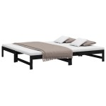 vidaXL Pat de zi extensibil, negru, 2x(100x200) cm, lemn masiv de pin