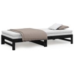 vidaXL Pat de zi extensibil, negru, 2x(100x200) cm, lemn masiv de pin