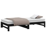 vidaXL Pat de zi extensibil, negru, 2x(100x200) cm, lemn masiv de pin