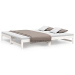vidaXL Pat de zi extensibil, alb, 2x(90x200) cm, lemn masiv de pin