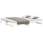 vidaXL Pat de zi extensibil, alb, 2x(90x200) cm, lemn masiv de pin