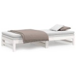 vidaXL Pat de zi extensibil, alb, 2x(90x200) cm, lemn masiv de pin