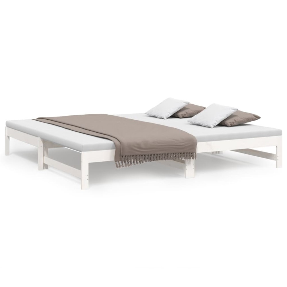 vidaXL Pat de zi extensibil, alb, 2x(80x200) cm, lemn masiv de pin