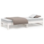 vidaXL Pat de zi extensibil, alb, 2x(80x200) cm, lemn masiv de pin