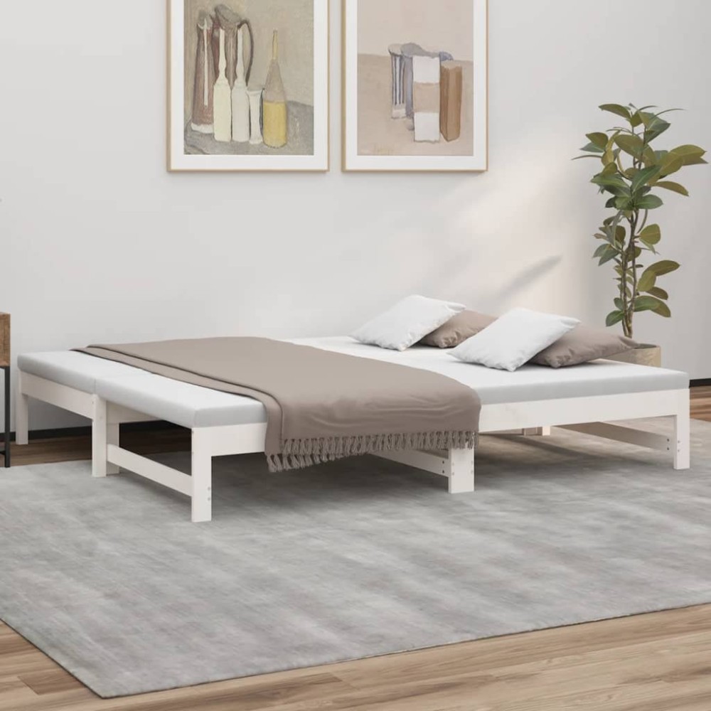 vidaXL Pat de zi extensibil, alb, 2x(90x190) cm, lemn masiv de pin