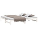 vidaXL Pat de zi extensibil, alb, 2x(90x190) cm, lemn masiv de pin