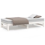 vidaXL Pat de zi extensibil, alb, 2x(90x190) cm, lemn masiv de pin