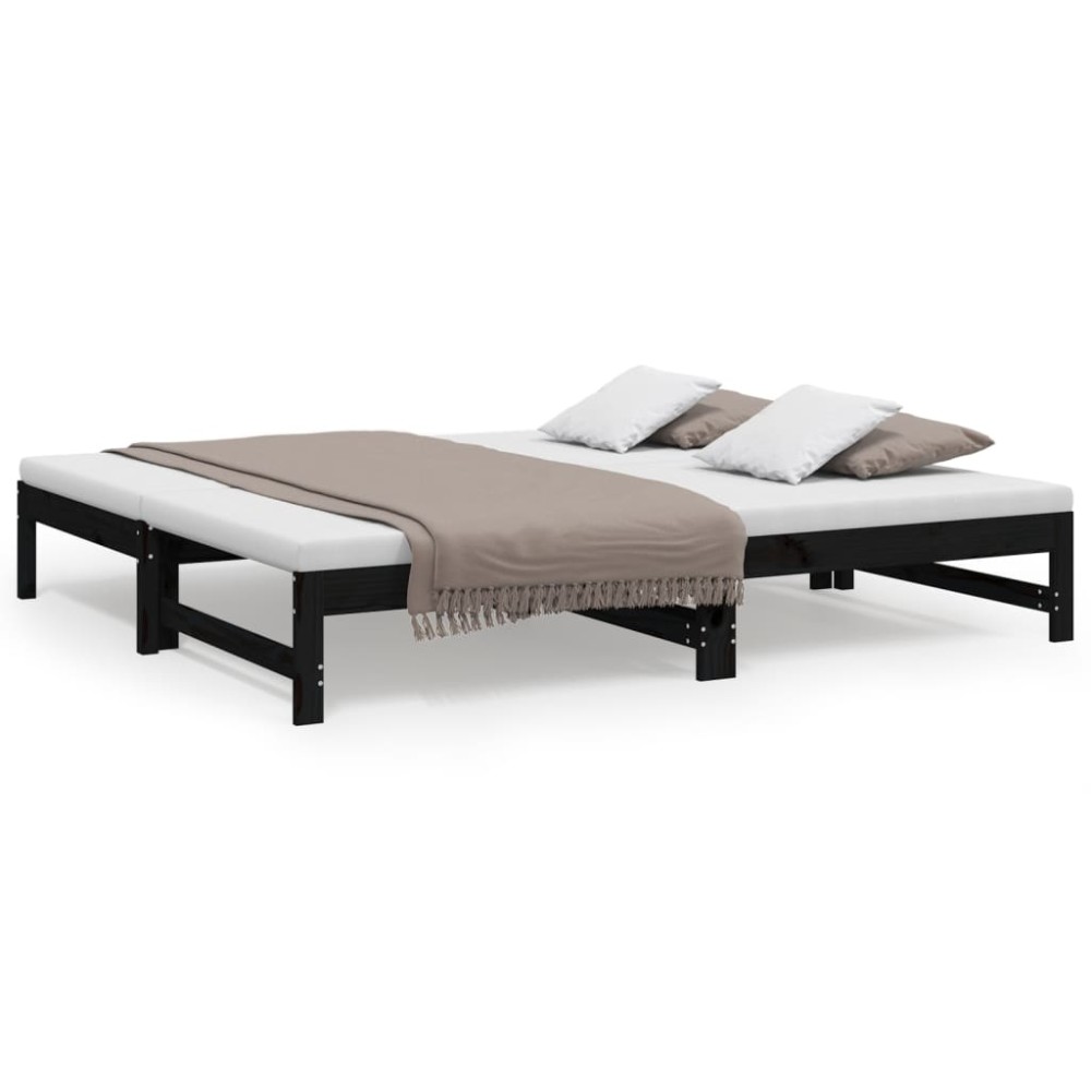 vidaXL Pat de zi extensibil, negru, 2x(90x190) cm, lemn masiv de pin